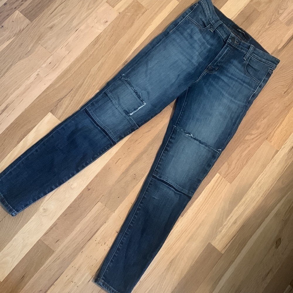 J brand alana high rise crop jeans jasper patched knees dark denim women’s 26